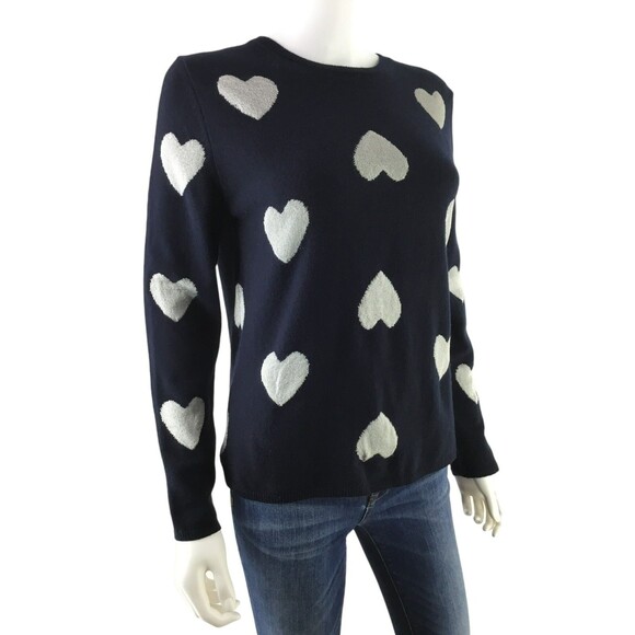 Chinti & Parker Cashmere Wool Sweater S Metallic Silver Hearts Girly Modern Luxe - Picture 7 of 15